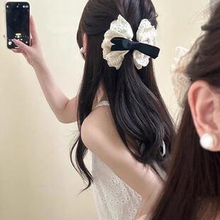 高级感气质2024法式后脑勺白色蝴蝶结头饰发夹夹子女新款半扎发饰