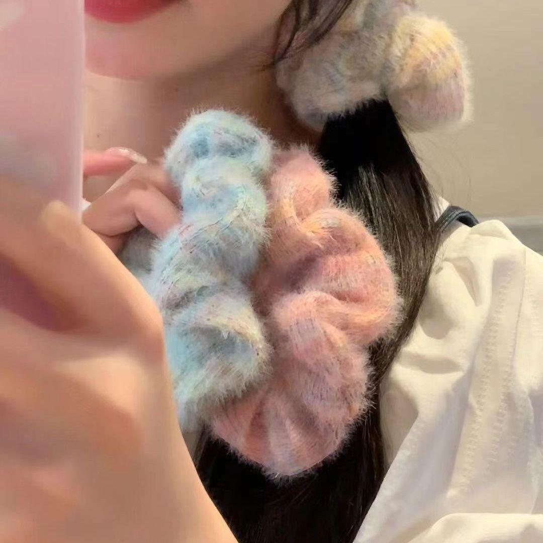 秋冬新款甜美海马毛针织发圈渐变冰淇淋头绳少女发饰扎发大肠发圈
