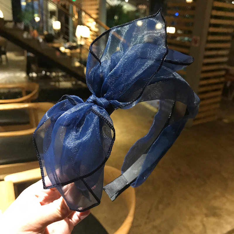 新款韩国风发箍饰品韩版蕾丝网纱头箍水晶水钻多层蝴蝶结粗边发箍