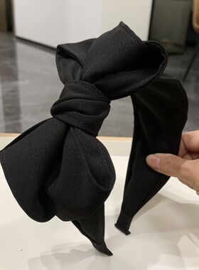 黑色多层蝴蝶结发箍韩版高级感宽边百搭头箍新款复古皱褶发卡发饰