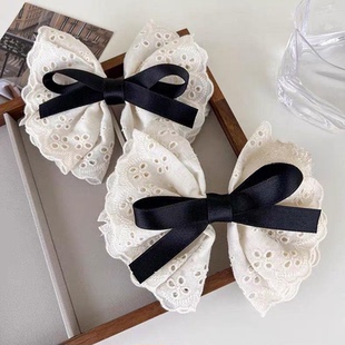 法式高级感气质后脑勺白色蝴蝶结头饰发夹夹子女2024新款半扎发饰