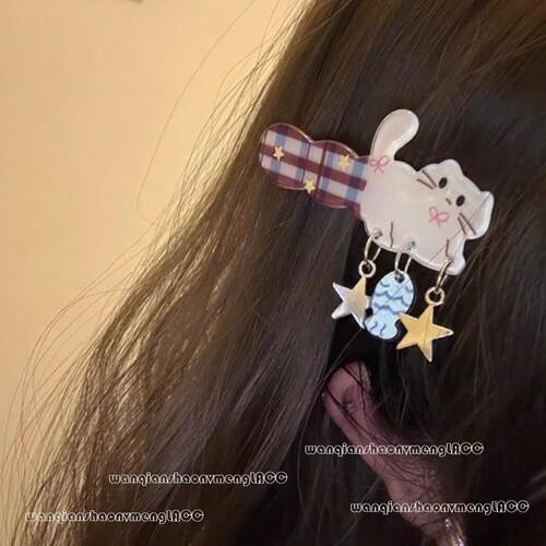 小猫咪格子·星星小鱼吊坠发夹可爱少女心侧边刘海碎发夹发卡头饰