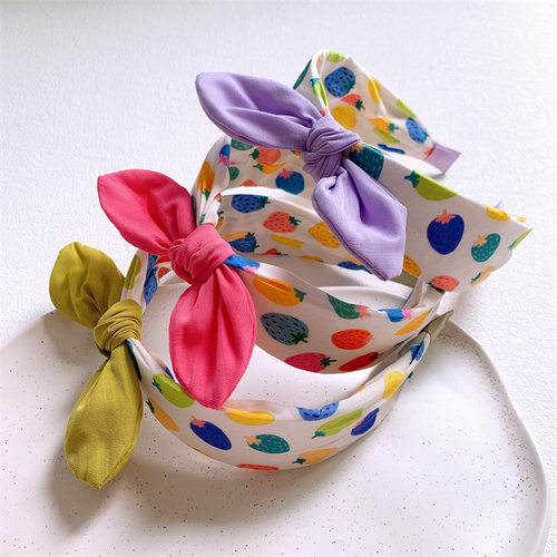 韩版草莓蝴蝶结儿童发箍发卡女童宽边甜美头箍女孩兔耳朵压发头饰