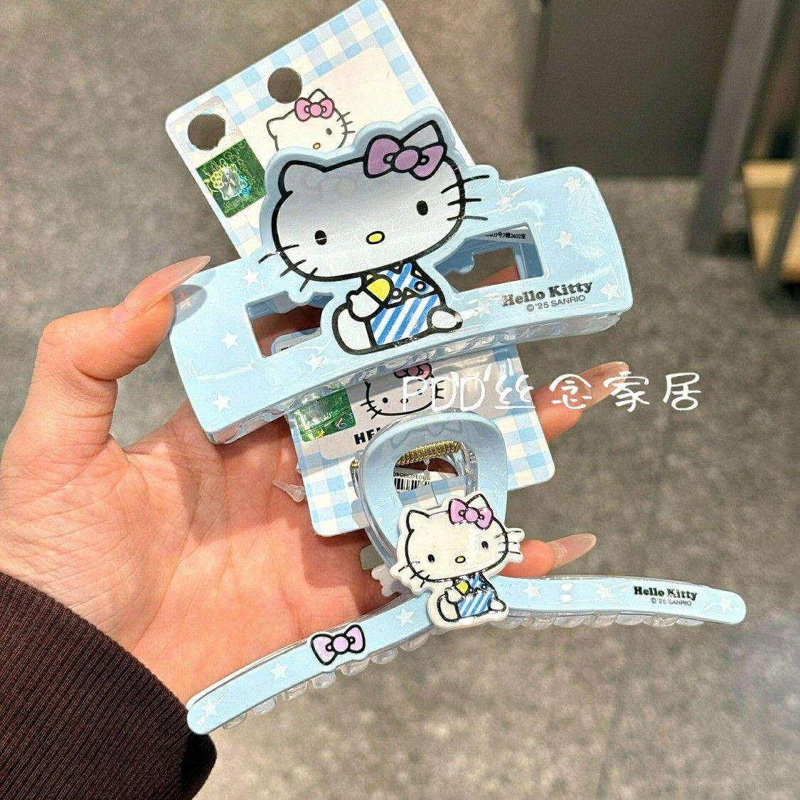 蓝色系凯蒂抓夹学生可爱发夹后脑勺盘发鲨鱼夹ins发抓