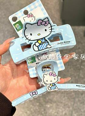 蓝色系凯蒂抓夹学生可爱发夹后脑勺盘发鲨鱼夹ins发抓