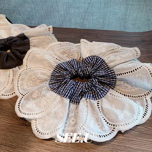 韩式复古甜美格纹花朵大肠发圈