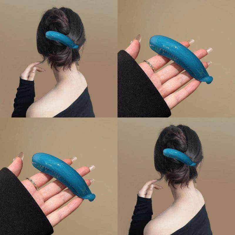 孔雀蓝色盘发高马尾气质香蕉发卡女高级感后脑勺发夹盘发抓夹发饰