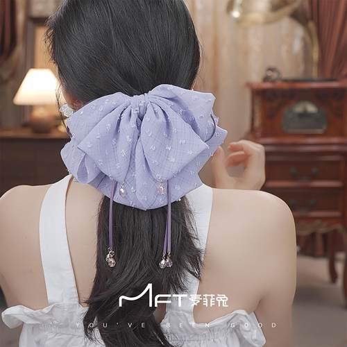 2025春夏新款欧若风紫色纹理感气质清风阙马尾夹飘带懒人抓夹发饰