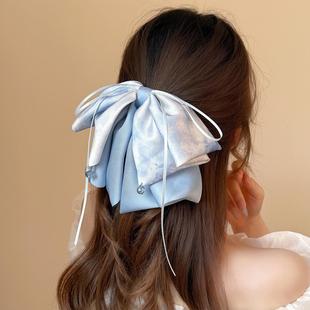新中式泼墨晕染蝴蝶结飘带马尾夹女高级感甜美古风缎面后脑勺发夹