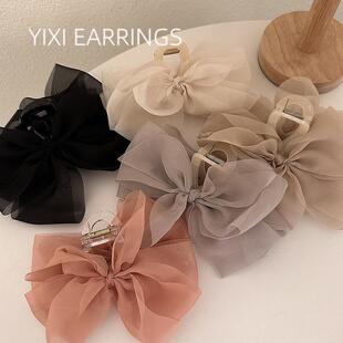 2024新款 鲨鱼夹大号发夹女后脑勺 网红优雅超仙网纱蝴蝶结抓夹夏季