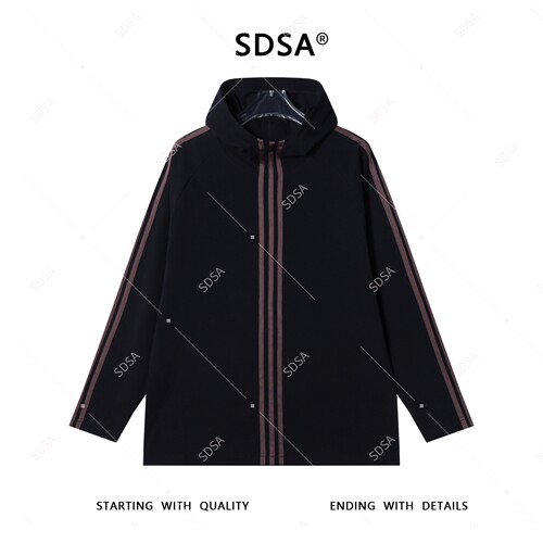 SDSA男士新款轻奢痞帅男装撞色三条杠设计长袖连帽T恤复古WY1016
