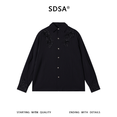 SDSA男装2026新款轻奢法式纯色重工刺绣花卉设计长袖衬衫百搭时尚