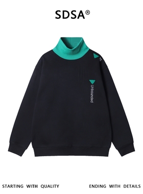 SDSA秋冬新款痞帅男装美式拼接撞色刺绣字母倒三角立领卫衣百搭