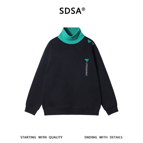 SDSA秋冬新款痞帅男装美式拼接撞色刺绣字母倒三角立领卫衣百搭