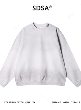 SDSA男士秋冬新款痞帅男装韩版潮牌磨破圆领卫衣百搭套头上衣宽松