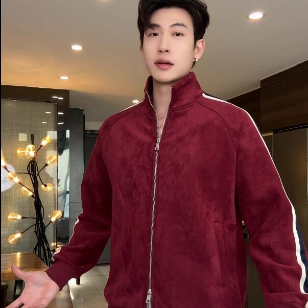 SDSA男士秋冬新款痞帅男装潮牌植绒撞色织带拉链立领卫衣百搭时尚