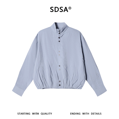SDSA男装2026新款高贵轻奢纯色纽扣立领长袖衬衫百搭时尚休闲上衣