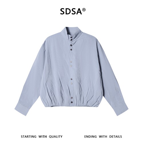 SDSA男装2026新款高贵轻奢纯色纽扣立领长袖衬衫百搭时尚休闲上衣