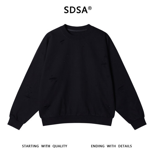 SDSA男士秋冬新款男装潮牌纯色破洞烫钻圆领卫衣时尚百搭87617