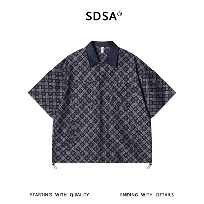 SDSA男装2026新款高贵轻奢复古美式满印花卉拼接翻领短袖衬衫百搭