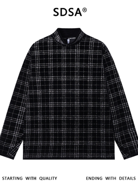 SDSA男士秋冬新款痞帅男装潮牌撞色格纹半高领长袖T恤百搭时尚潮
