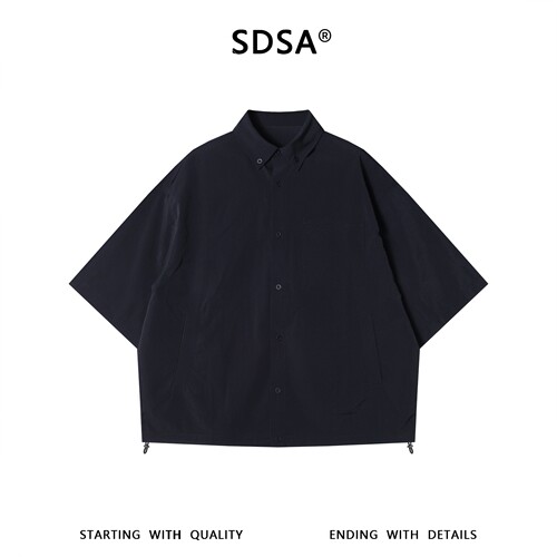 SDSA男装2026新款高贵轻奢复古简约条纹短袖衬衫下摆松紧设计百搭