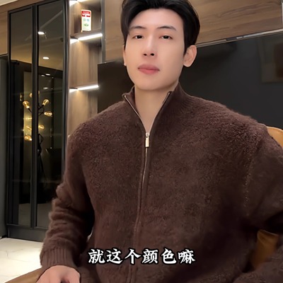 SDSA秋冬新款痞帅男装潮牌短款绒面拉链立领针织衫百搭开衫毛衣