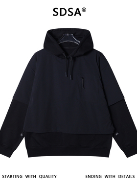 SDSA男士秋冬新款男装潮流纯色假两件连帽卫衣宽松上衣11302