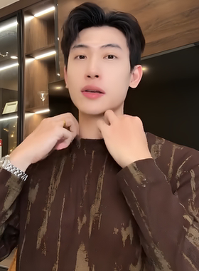 SDSA夏季新款男士痞帅潮牌简约撞色洒金设计圆领长袖T恤高级T4379