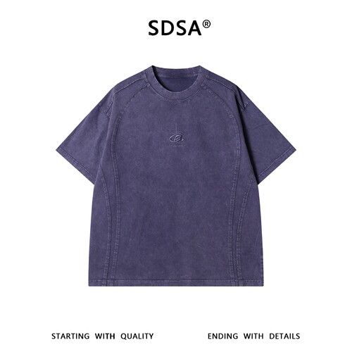 SDSA男装2026新款高贵轻奢美式复古重磅刺绣字母圆领短袖T恤百搭