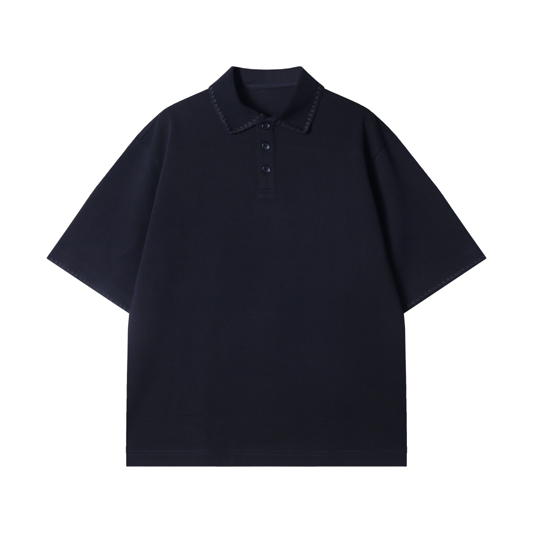 早春新款时尚个性纯色刺绣半纽扣翻领短袖T恤商务百搭套头上衣