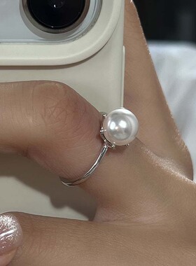 简约经典素圈s925纯银珍珠ins戒指可调节感食指戒女学生指环