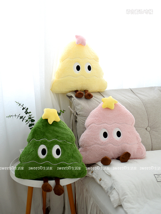 Cute Christmas Tree Pillow Sofa Living Room Cushion Car Office Cushion Two-In-One Coral Fleece Blanket Gift