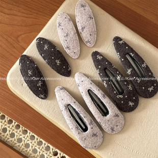 粉棕蝴蝶结发夹侧边毛呢布艺bb夹椭圆可爱气质刘海夹发卡头饰发饰