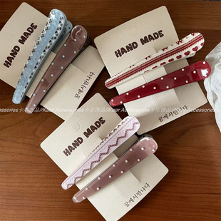 撞色印花醋酸鸭嘴夹 高级感波点拼接发卡侧边轻奢对夹发夹一字夹