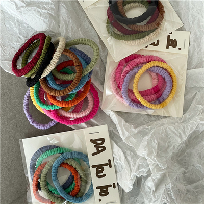 五条套装新款奶油色系彩色褶皱基础皮筋可爱少女马尾皮筋扎头发绳