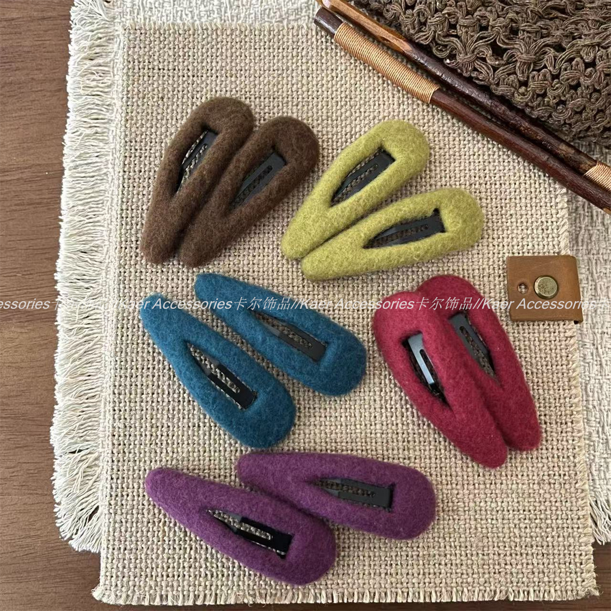 秋冬羊绒彩色水滴bb夹发卡