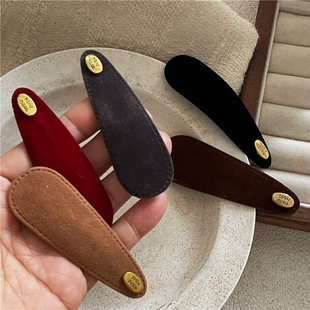 气质字母金标发夹边夹新款 麂皮绒水滴BB夹刘海夹 复古 时尚