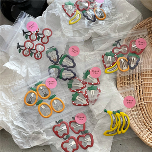 可爱水果滴油BB夹套装 香蕉苹果草莓樱桃发夹边夹少女碎发刘海夹