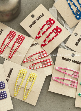 可爱少女格纹滴油大水滴BB夹碎发刘海夹 时尚撞色波点发夹对夹新