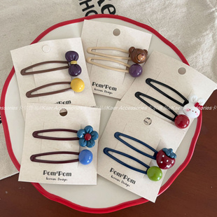 秋冬色花朵蝴蝶结豆豆bb夹发卡森系少女掰掰夹可爱兔子发夹 2个装