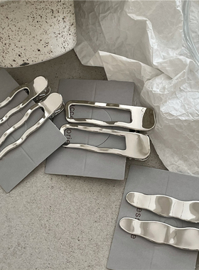 设计感 金属亮银色波浪线条发夹对夹 几何镂空合金鸭嘴夹刘海夹新