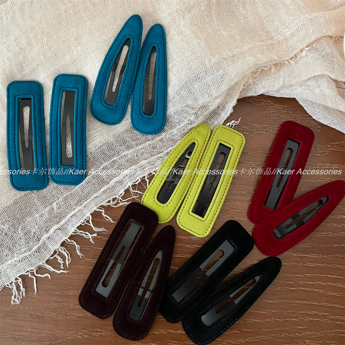 秋冬丝绒水滴方形镂空BB夹高级感气质刘海夹侧边夹碎发夹头饰新款