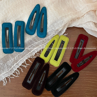 秋冬丝绒水滴方形镂空BB夹高级感气质刘海夹侧边夹碎发夹头饰新款