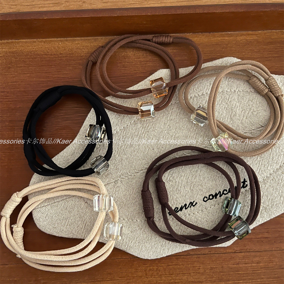 经典方水晶双绳头绳发圈