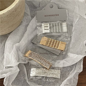 超紧10个装 日常基础金属侧边刘海夹 银色水钻螺旋麻花一字夹套装