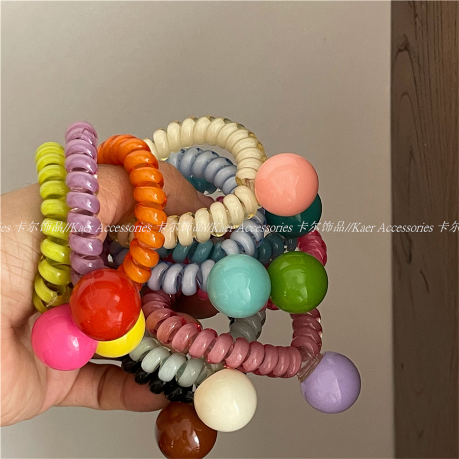 彩色少女糖果珠子电话线发圈 韩版彩色圆球发绳马尾扎发皮筋新款