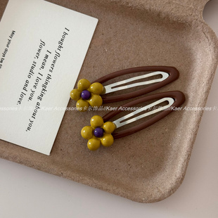 黄绿色花朵发夹新款 侧边刘海夹甜美少女发卡头 可爱前额碎发bb夹