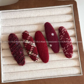 酒红色系侧边节日结婚毛呢格子BB夹发卡韩系碎发刘海夹边夹发卡