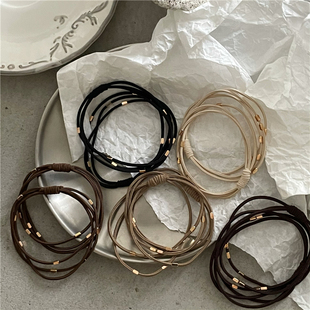 日常基础扎头发绳马尾发圈新款 黑咖色系 金色串珠多股高弹力皮筋